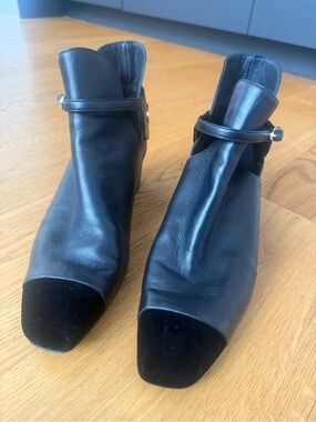 Women’s Chanel black Leather Ankle Boots with Strap